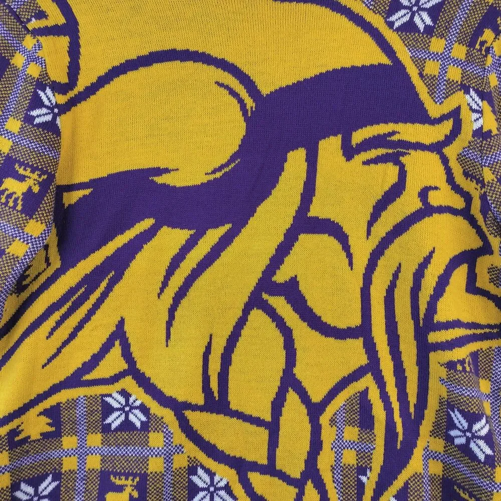 Minnesota Vikings Sweater Mens S Purple Gold Fair Isle Nordic Graphic Print SKOL